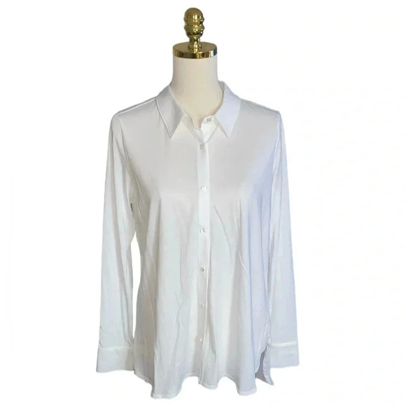 EILEEN FISHER | White Fine TENCEL Organic Cotton Jersey Collared Shirt Size SP - Picture 6 of 11